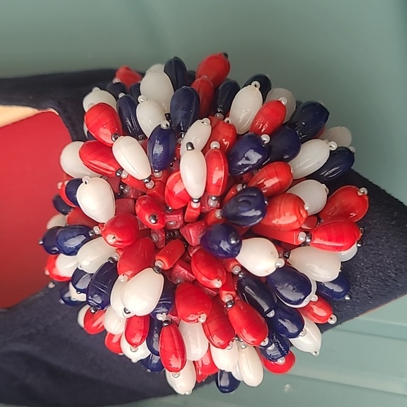 Carolina Herrera Blue Suede Red/White/Red Decorative Bow Flat Shoes Size 38/7.5 - Picture 6 of 8